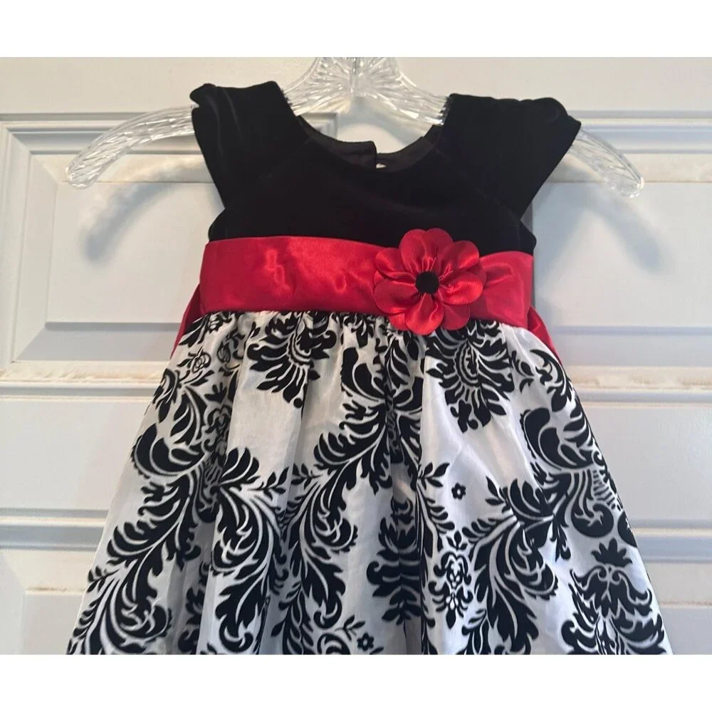 Jona Michelle Girls Party Dress Print Black/White/Red Size 2T - Picture 4 of 8